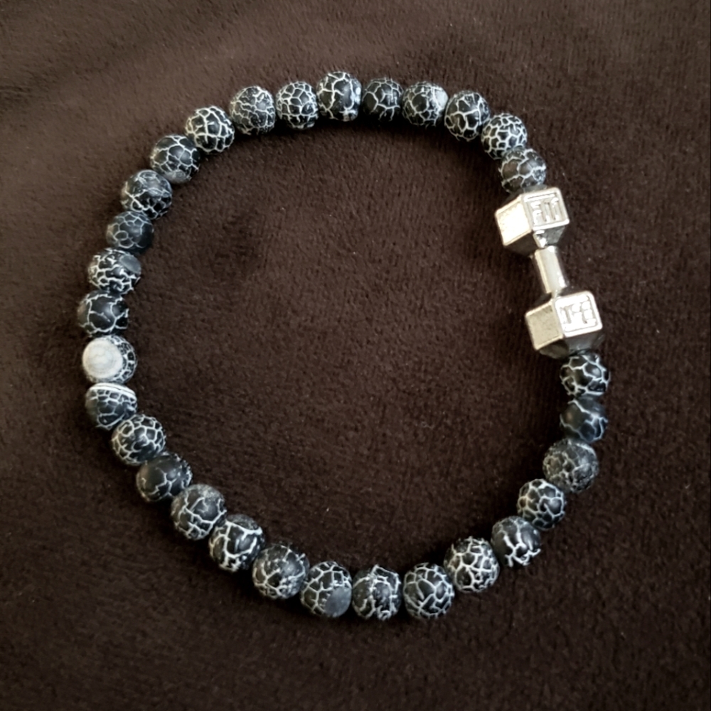 Fit Life Dumbbell Stone Beaded Bracelet